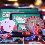 Ilustrasi meja baccarat live casino dengan interface taruhan online