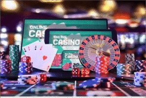 Ilustrasi meja baccarat live casino dengan interface taruhan online